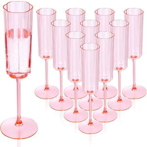 YOUBET 36 Pack Pink Champagne Flutes Plastic - 6 Oz Flower Wavy Champagne Plastic Glasses - Heavy Duty Vintage Disposable Flutes for Wedding Party Birthday Easter Mothers Day
