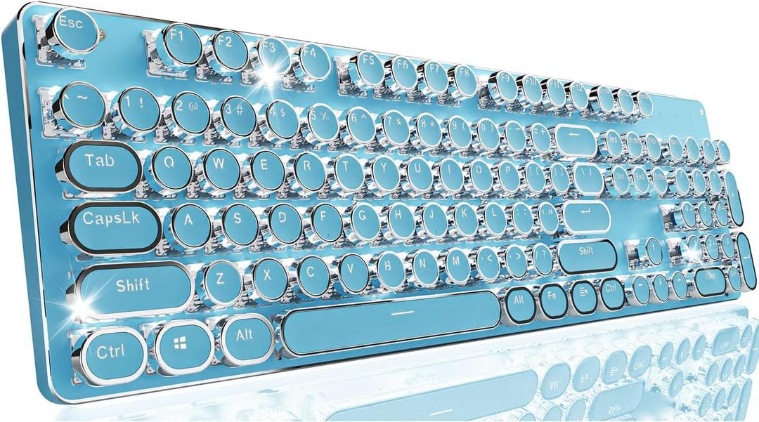 EWEADN TK950 Typewriter Keyboard Wireless Mechanical Keyboard, 104 Keys Aesthetic Typewriter Keyboards with White Backlit, Anti-Ghosting, Blue Switch Bluetooth/2.4GHz/USB-C Wired Cute keyboards-Blue