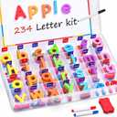 JoyCat Classroom Magnetic Letters Kit Colorful 234 Pcs with Double - Side Magnet Board - Foam Alphabet Letters for Preschool Kids Toddler Spelling and Learning - Fridge Magnets ABC Education Toys
