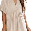 Minclouse Women's Babydoll Short Sleeve Tunic Dress V Neck Cute Casual Loose Dresses (Medium, Apricot)