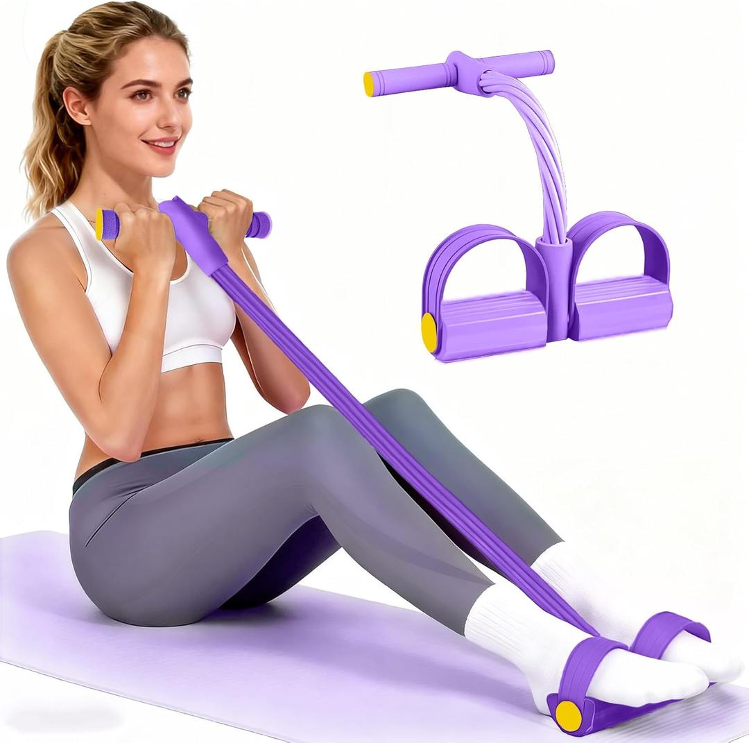 Pedal Resistance Bands with Handles, Durable 6-Tubes Multifunction Pedal Resistance Band, Natural Rubber Foot Pedal Resistance Bands, Fitness Resistance Bands for Abdomen, Waist, Arm, Leg (Purple)