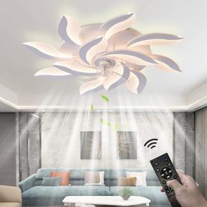 39" Modern Ceiling Fan with Lights and Remote Control, 3 Color temperatures Dimmable 6 Gear Wind Speed, LED Flush Mount Low Profile Fan Light,Bladeless Ceiling Fan with Smart Timing 120W