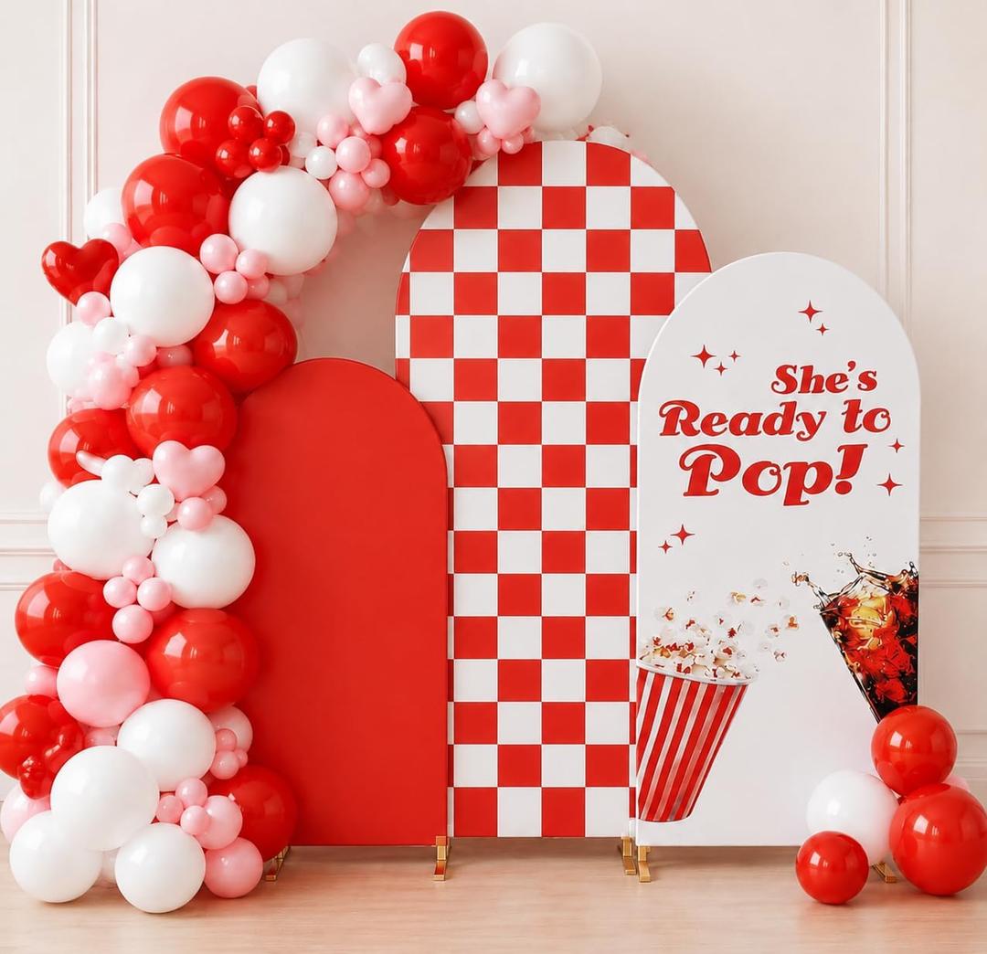 3Pcs She's Ready to Pop Arch Backdrop Cover Adaptable for 4ft 5ft 6ft for Soda Drink Themed Baby Shower Party Gender Reveal Birthday Party Banquet Photo Arches Background Decorations