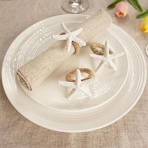 Utalek Starfish Napkin Rings Set of 4, White Sea Star Napkin Ring Holders for Crafts, Beach, Dinner Party, Wedding, Theme Party, Banquet, Nautical, Coastal Table Decor