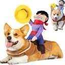 Dog Cowboy Rider Costume Funny Pet Halloween Costume Cat Cowboy Knight Style Clothes for Small Medium Large Dogs (Small)