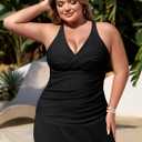 NIeyook Plus Size Swimsuits for Women Two Piece Tankini Bathing Suit with Skirt 2026 V-Neck Tummy Control Swimwear (Black) 14 Plus