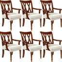 Havawish Large Dining Room Chair Seat Covers with Armrest Dining Chair Slip Covers Protectors(6 Pcs,Beige White)
