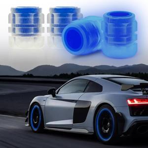 Luminous Tire Valve Stem Caps, 4Pcs Universal Fluorescent Car Wheel Air Covers, Glow in The Dark Tire Caps for Cars Trucks SUVs Motorcycles Bicycles Blue