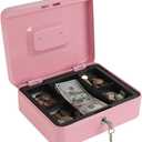 xydled Locking Steel Large Cash Box with Removable Coin Tray and Key Lock,9.84"x 7.87"x 3.54",Pink