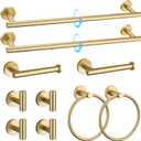 TQKAG Brushed Gold Bathroom Hardware Accessories Set 10-Pieces, Premium SUS304 Stainless Steel Bathroom Towel Bar Holder Set 23.6 Inch Round Towel Racks for Bathroom Wall Mounted