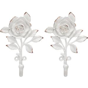 SOFFEE DESIGN 2pcs White Single Hooks 3D Flower Retro Ornate Style for Room Wall Mounted Decoration, Coat Hat Scarf Hanging Entry Heavy Duty Hooks, Home Decor (Bloom White Rose)