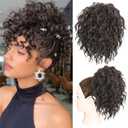 Messy Bun Hair Piece Yaki Textured Sweet Loose Wavy Curly Hair Bun Short Drawstring Ponytail Extensions Hair Toppers Synthetic Hairpieces Pony Tails Hair Extensions for Women(Black Brown) (8 Inch)