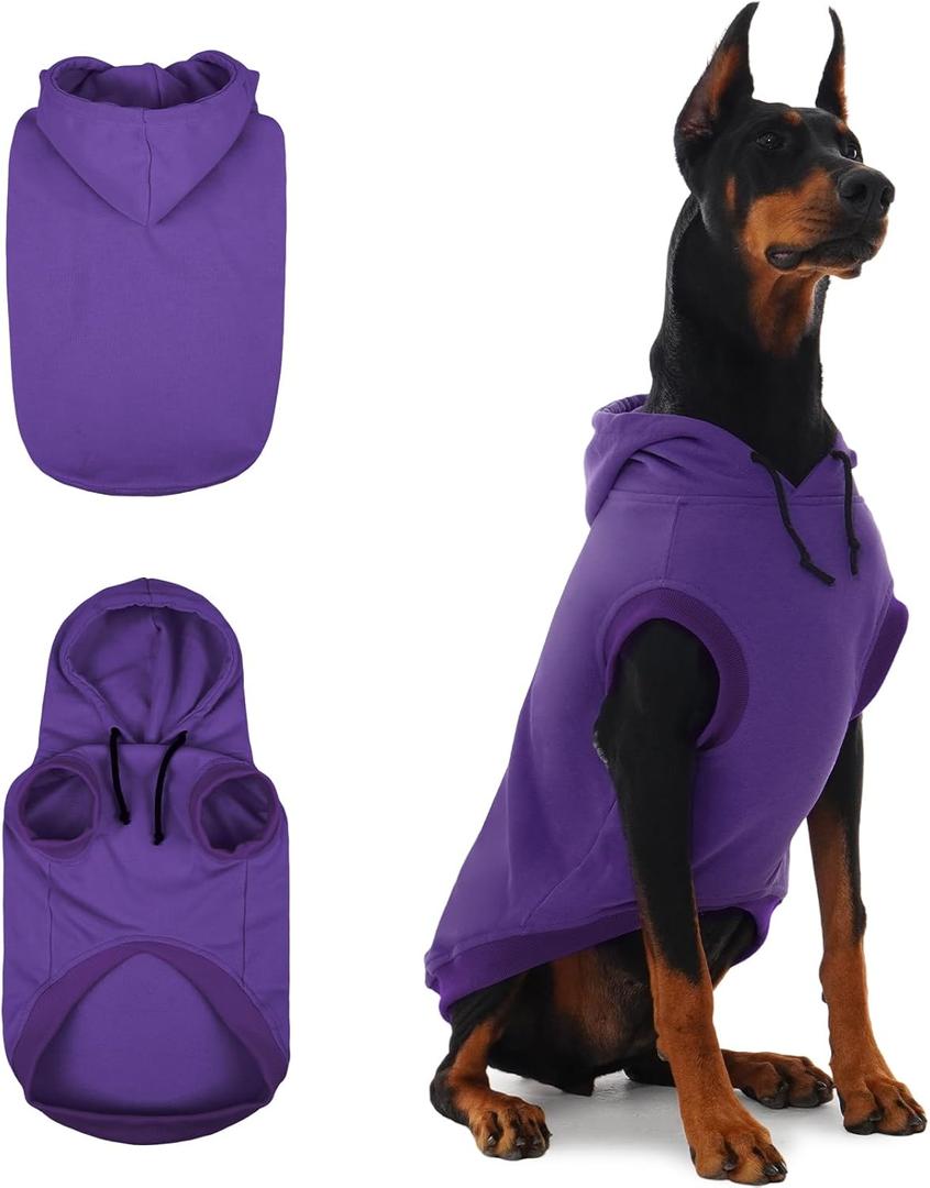 IECOii Dog Sweatshirts for Large Dogs, Basic Dog Hoodie for Large Size Dogs, Pet Pullover Sweatshirt with Hood Lightweight Fall Sweater for Doberman, Pitbull, Labrador, Purple, 2XL (No Fleece Lined)