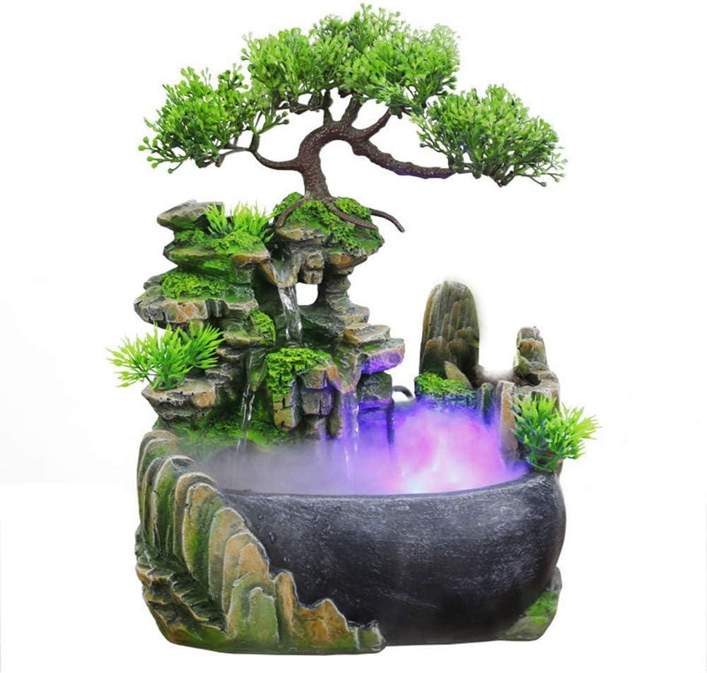 Indoor Water Fountain, Indoor Fountains and Waterfalls with Color LED Light & ON/Off Switch, Small Rockery Stream Tabletop Fountain Waterfall Decor for Home Office Bedroom