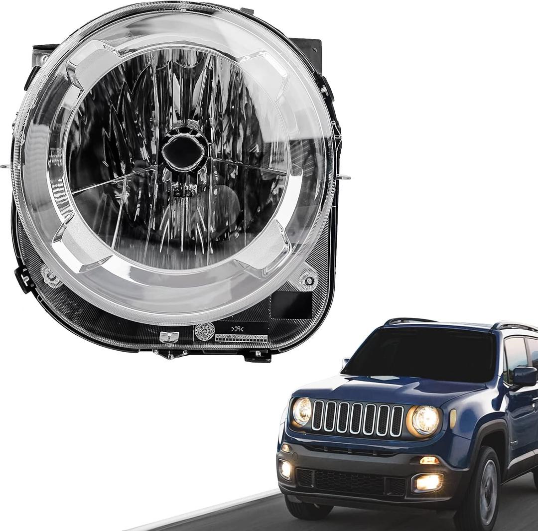Halogen Model Headlight Assembly Compatible with Jeep Renegade 2015-2018 Headlamp Replacement Left Driver Side LH 68256570AA CH2502273