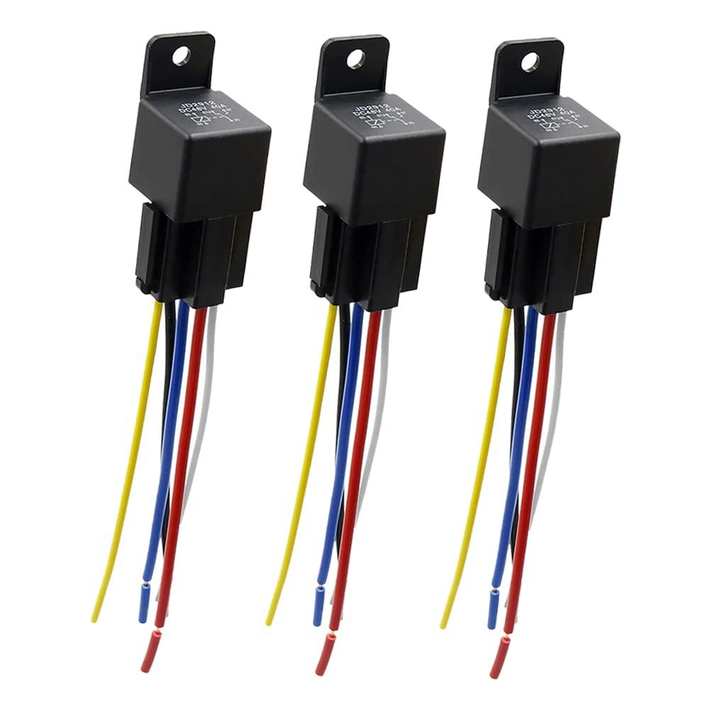 40 Amp 48V DC SPDT Relay Socket - Waterproof 5 Pin Relay Harness Plug, Replaces Type: JD-2912 (3pcs)