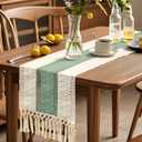 7 x OTOSTAR Boho Table Runner 12x72 Inch Macrame Table Runners with Tassels 72 Inches Long Rustic Farmhouse Table Runner for Living Room Kitchen Dining Room Home Decor (Green)