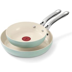 T-Fal Inspire Ceramic Nonstick Frying Pan 2-Pc Set, 8" & 10", Oven Broiler Safe up to 50F Cookware, Ceramic Frying Pan Skillet, Pots & Pans, Mint Green