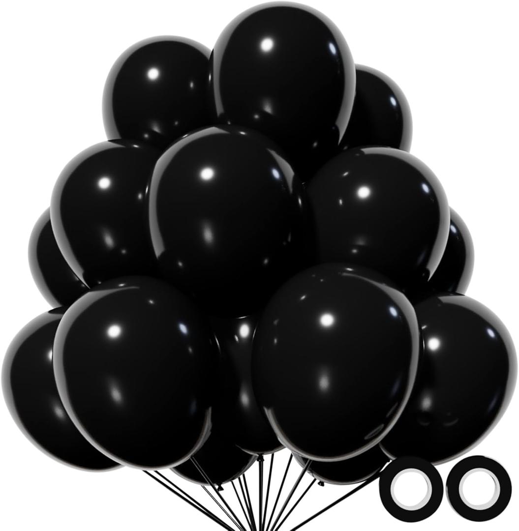 110pcs Black Balloon 12 inch, Black Latex Balloons for Birthday Party Baby Shower Wedding(With 2 Ribbons).