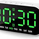 Small Digital Alarm Clocks for Bedrooms, 5 Levels Brightness Dual Alarm 12/24Hr and Snooze Simple Large Numbers Plug in Loud Desk Digital Clock for Heavy Sleepers Adults Teens (Green)