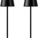 Cordless Table Lamp Rechargeable Black - KK 2 Pack 5000mAH Battery Operated Lamp for Counter, 3 Color Stepless Dimming Waterproof LED Wireless Lamp for Dining Kitchen, Outdoor Patio, Touch Control (2 Pack 14in - Circle Shade)