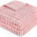 HOMRITAR Baby Blanket for Girls Super Soft Fuzzy Cozy Warm Toddler Blanket with 3D Jacquard Square Grid Design, Lightweight Flannel Bed Blankets for All Seasons Pink 30 x 40 Inch
