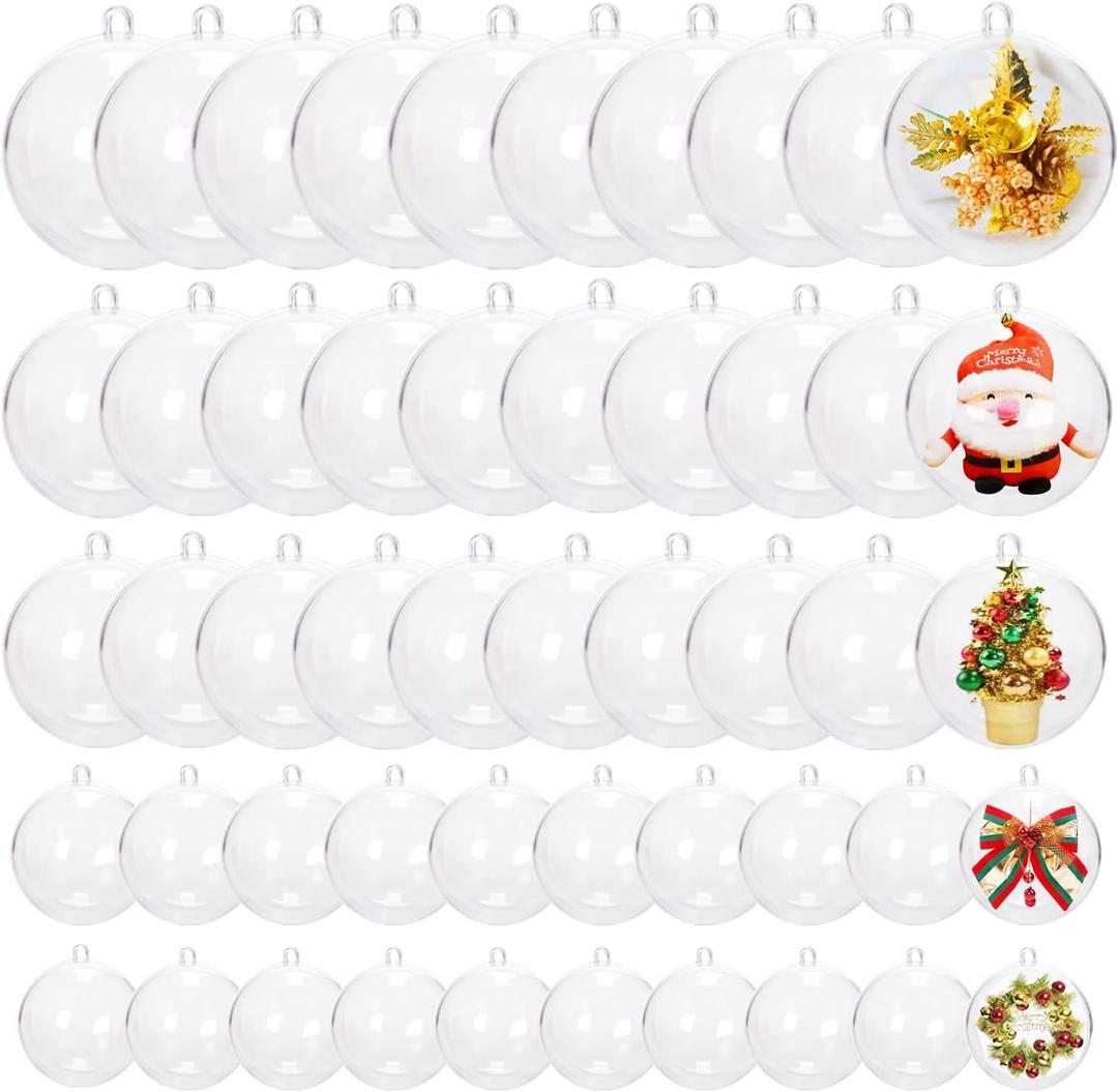 50 Pcs Clear Christmas Ornaments Ball,Clear Fillable Ornaments Ball,Craft Plastic Ball Ornament with 5 Size for Wedding Party,Christmas Decor,Gift Box(1.57in,1.96in,2.36in,2.76in,3.15in)