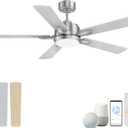 cumilo 52 Smart Outdoor Ceiling Fans LED Lights and Remote,Quiet DC Motor,6 Speed,Dimmable,Indoor Modern Brushed Nickel Ceiling Fan Controlled by WIFI Alexa App,Gray Silver Wood Bedroom Patio Porch