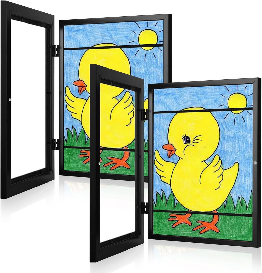 [2-Pack] Kids Frames, 5x11 Front Opening Kids Artwork Frames Changeable, Black Artwork Display Storage Frame for Wall, Holds 50 Pcs, for 3D Picture, Crafts, Children Drawing, Hanging Art, Portfolio