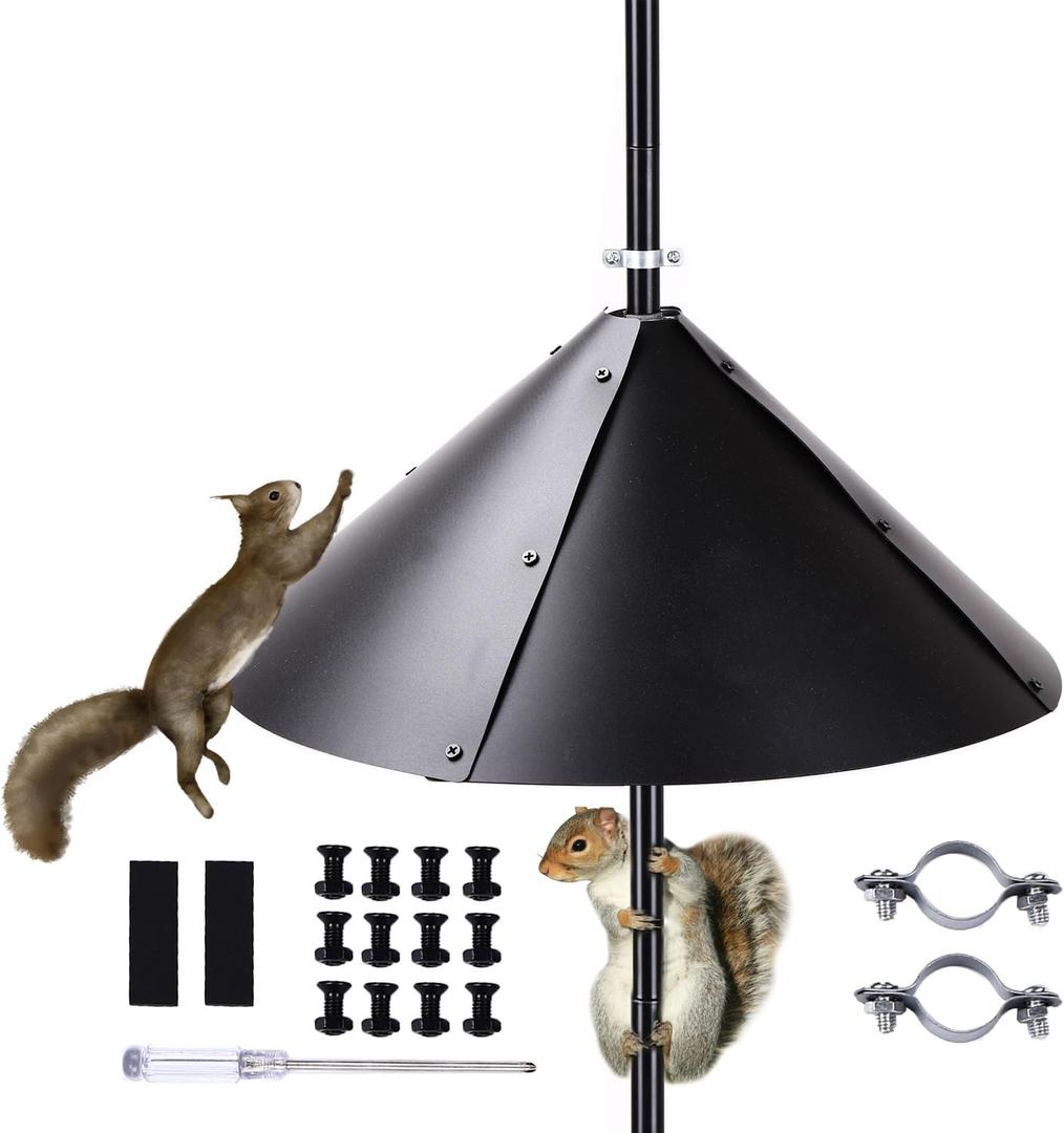 19 Inch Large Squirrel Baffle for Bird Feeder Pole, Guards for Outdoor Feeders, Shepherd's Hook Black, 1 Pack