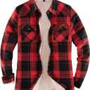 ThCreasa Womens Sherpa Lined Flannel Jacket with Hand Pockets, Plaid Button Down Fuzzy Shirt Jackets (Medium, Red/Black)