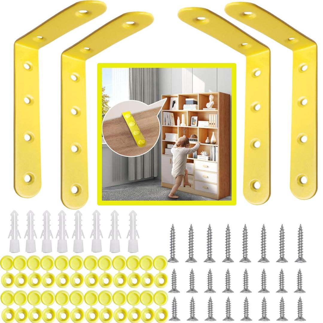 Anti Tip Furniture Anchors for Baby Pet Proofing,Furniture Wall Anchor Furniture Dresser Bookshelf Falling Prevention Device for Children (Yellow)