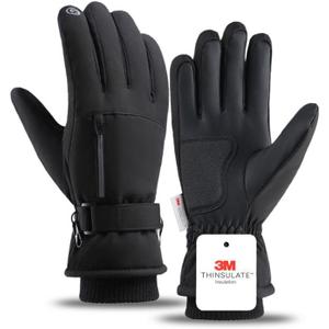 Winter Gloves for Men Women, Waterproof Warm Ski Gloves for Cold Weather, Touch Screen, Running Driving Cycling (Large, 318-black)