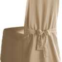 SureFit Cotton Canvas Dining Chair One Piece Slipcover, Full Length Skirt and Back Ties, Relaxed Fit, High Back Armless Chair Cover, Gray Color (Tan)