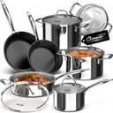 Stainless Steel Nonstick Pots and Pans Set - 11PC, 18/10 Triple Ply Stainless Steel Induction Cookware Set, Kitchen Cookware Sets with Steamer Insert/Stay-Cool Handles, Dishwasher Safe