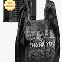300 Count Thank You Plastic Bags, 12" x 6" x 22", 15 Mic Black Grocery Bags with Handles, Ideal for Restaurants, Retail, Grocery Stores, Takeout, Convenience Stores