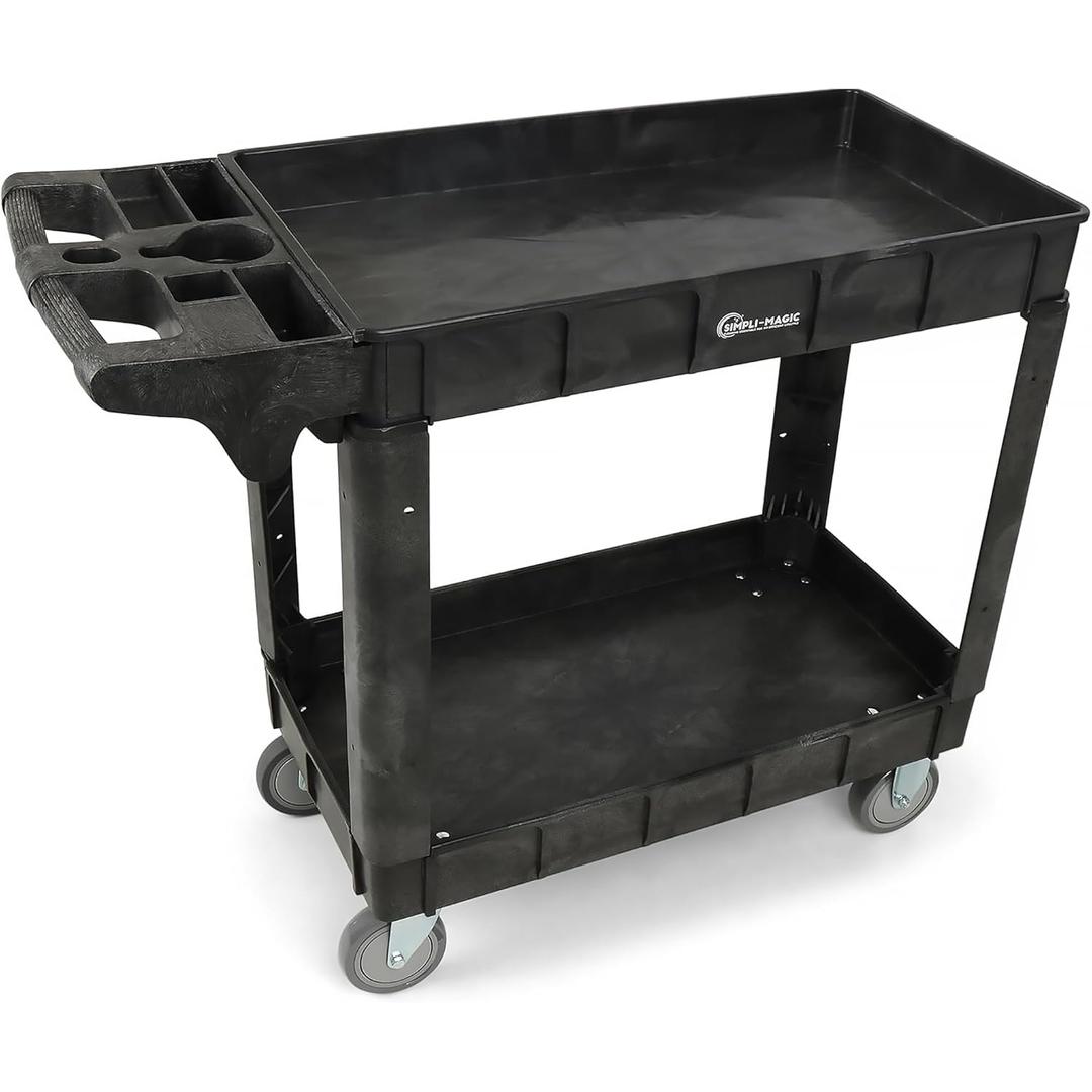 Simpli-Magic Simpli-Magic Rolling Utility Cart on Wheels, Heavy Duty with Ergonomic Handle, Deep Shelfs for Garage, Warehouse, Workshop, 600-Pound Capacity 40x33x17-Inch
