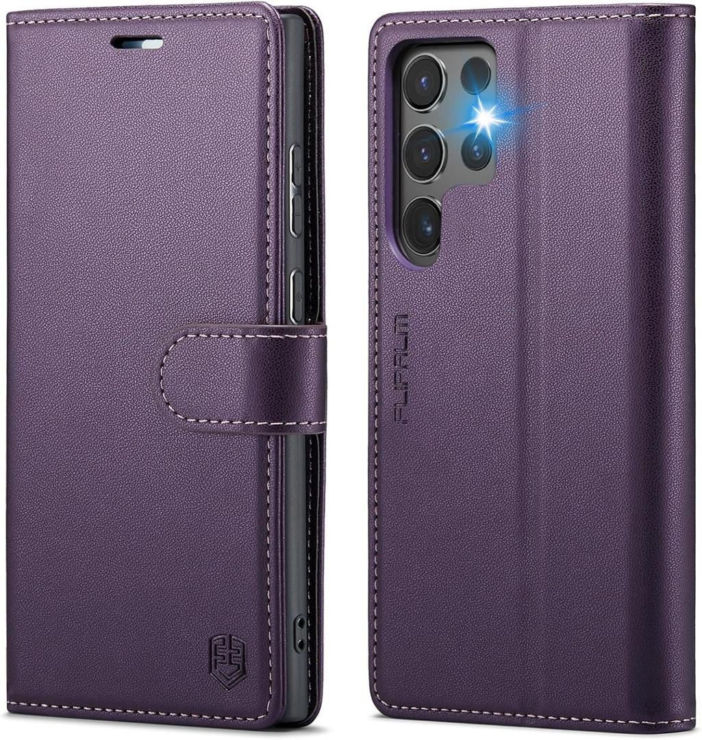 FLIPALM Wallet Case for Samsung Galaxy S25 Ultra, RFID Blocking Credit Card Holder, PU Leather Folio Flip Kickstand Protective Shockproof Cover for Galaxy S25 Ultra (Purple)