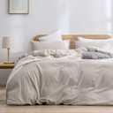 BESTOUCH Duvet Cover Set 100% Washed Cotton Linen Feel Super Soft Comfortable Chic Lightweight 3 PCs Home Bedding Set Solid Linen Grey Super King Plus