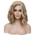 BERON Blonde Brown 14'' Wigs for Women Girls Short Curly Wavy Wig 35 cm Side Part Shoulder Length Hair Funny 14" Highlights Color Wig Heat Resistant Synthetic Cosplay Daily Party Wigs