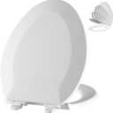 Angol Shiold Elongated Toilet Seat - Slow Close Hinges, Ergonomic Design with Grip-Tight Bumpers, Safe Easy-Clean PP Material (White, 18.5" Elongated)