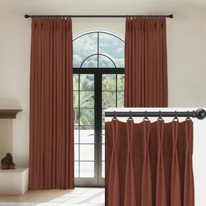 CAPALOCA Linen Pinch Pleated Curtains Blackout 100% Black Out Curtains 90 Inches Long 2 Panels with Hooks, Thermal Insulated Pinch Pleat Drapes for Bedroom, 40Wx90L, Terracotta