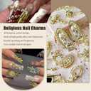 3D Cross Nail Charms,Gold Flat Back Nail Pearls Beads for Crafting,Cute Nail Charms Y2k Rhinestones Jewelry for Nail Art Flower Virgin Mary Religious Charms Gems Bulk Nail Chains (Gold)