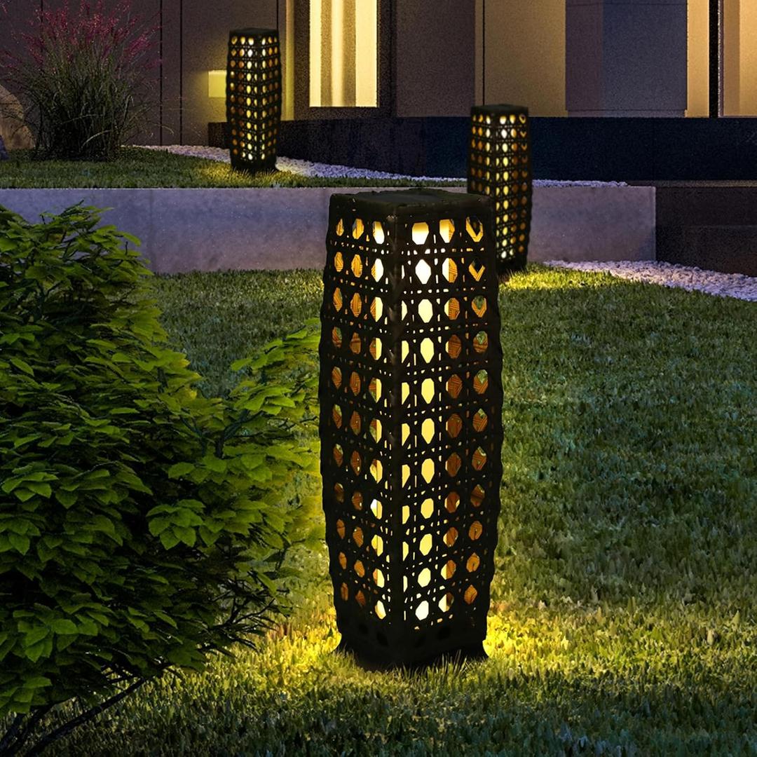 Solar Floor Lamp, Outdoor Floor Lamp Lanterns Outdoor Waterproof, Solar Powered Resin Wicker Lamp, Weather-Resistant Rattan Deck Light for Porch, Garden, Patio