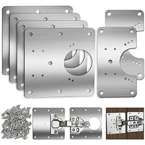 6 PCS Cabinet Hinge Repair Plate, Hinges Repair Fixing Plates, Stainless Steel Cabinet Repair Board, Kitchen Cupboard Door Hinge Repair Brackets Kit, Cabinet Fixing Plate Bracket with Mounting Screw
