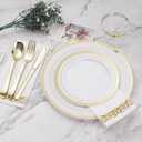 BESTVIP 700 PCS Gold Dinnerware Set for 100 Guests, Plastic Dinnerware Set for Party, Christmas, Include: 200 Plastic Plates, 100 Gold Silverware, 100 Cups, 100 Paper Napkins