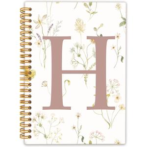 Initial Letter H Notebook Journal, Monogrammed Gifts for Women, Journal for Teen Girls, Cute Personalized Floral Journals Notebooks for Women, Hardcover Spiral Notebook 5.5x8.3