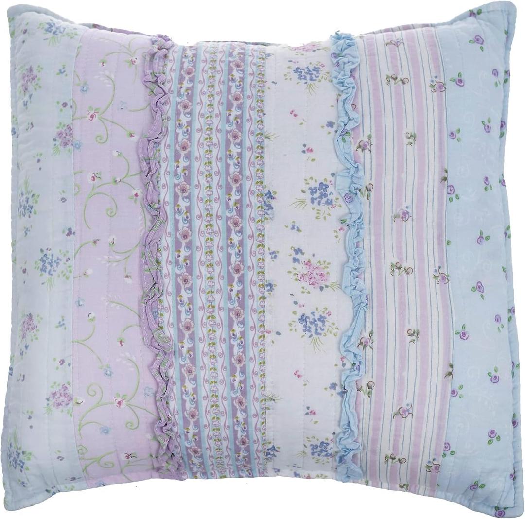 Cozy Line Home Fashions Purple Lavender Ruffle Decorative Pillow (Purple Floral Stripe, Decor Pillow -1pc)