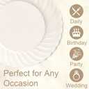 U-QE 100 Count 6 Inch Ivory Plastic Plates - Scalloped Dessert Plates Disposable - Premium Fancy Disposable Heavy Duty Party Supplies for Party, Celebrations, Weddings and Events