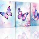 NAMENLAIMI Butterfly Canvas Wall Art Decor 3 Piece Colorful Butterfly Picture Wall Decor Watercolor Butterfly Canvas Prints for Bathroom Girls Room Decor Frame(Butterfly-1,16.00" x 24.00" x 3Pcs)